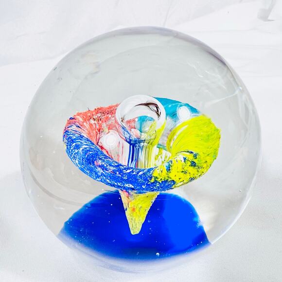 Color Explosion Bubble Art Glass Hand Made Blown Paperweight Abstract 3.5" - Picture 2 of 11